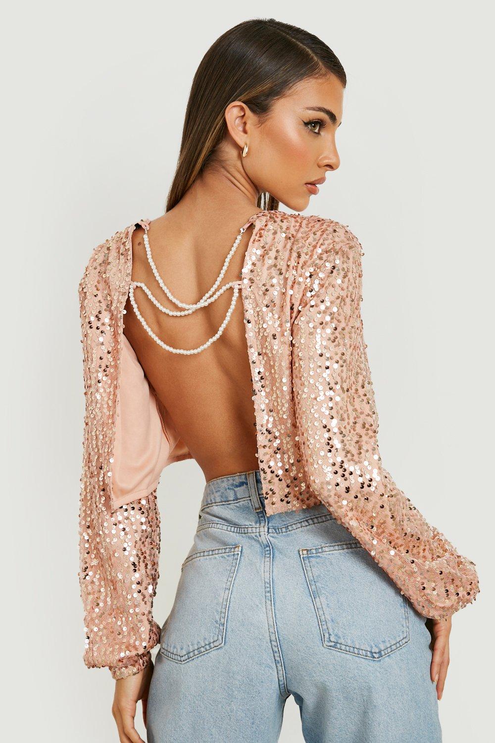 Pale pink 2024 sequin top